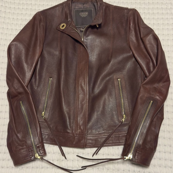 Coach Women’s Size 10 Brown Leather Moto Jacket - Picture 1 of 9